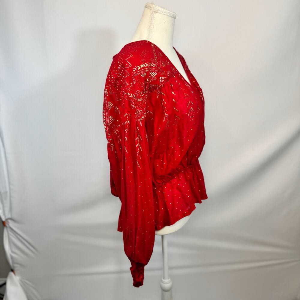 Free People Counting Stars Peasant Top Red Women's Medium Western Boho Festival - Picture 5 of 16